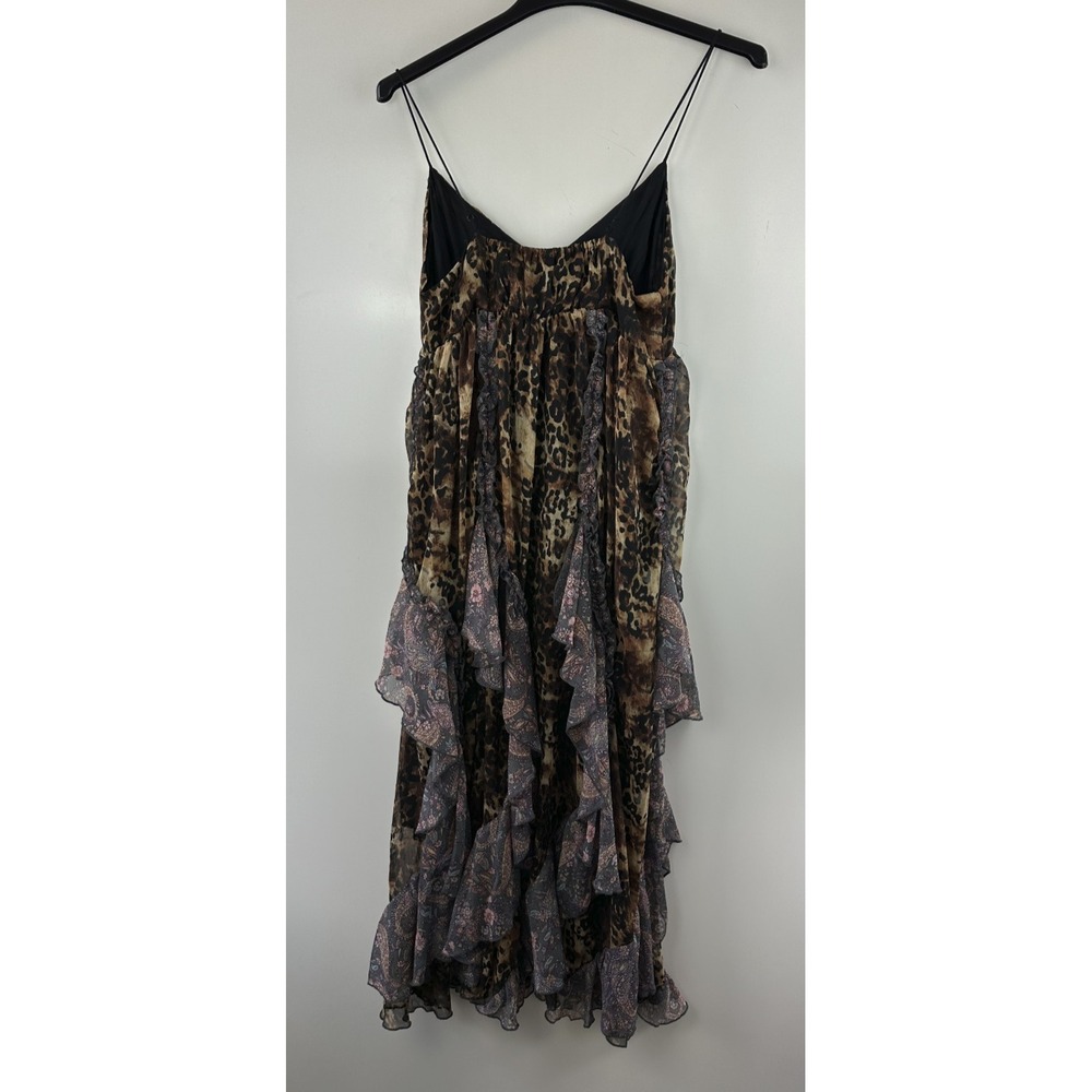 New With Defects Anthropologie Ruffled Chiffon Maxi Dress Leopard Animal Print M - Picture 15 of 16